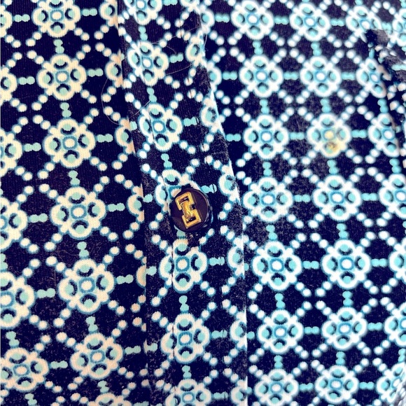 Charter Club Button Down  Print Top Blouse Size Large 3/4 sleeves rolled cuff - Picture 3 of 5